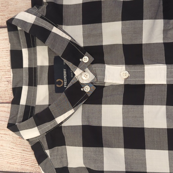Fred Perry Black White Gingham Short sleeve button down shirt Slim fit xxl - Picture 7 of 12